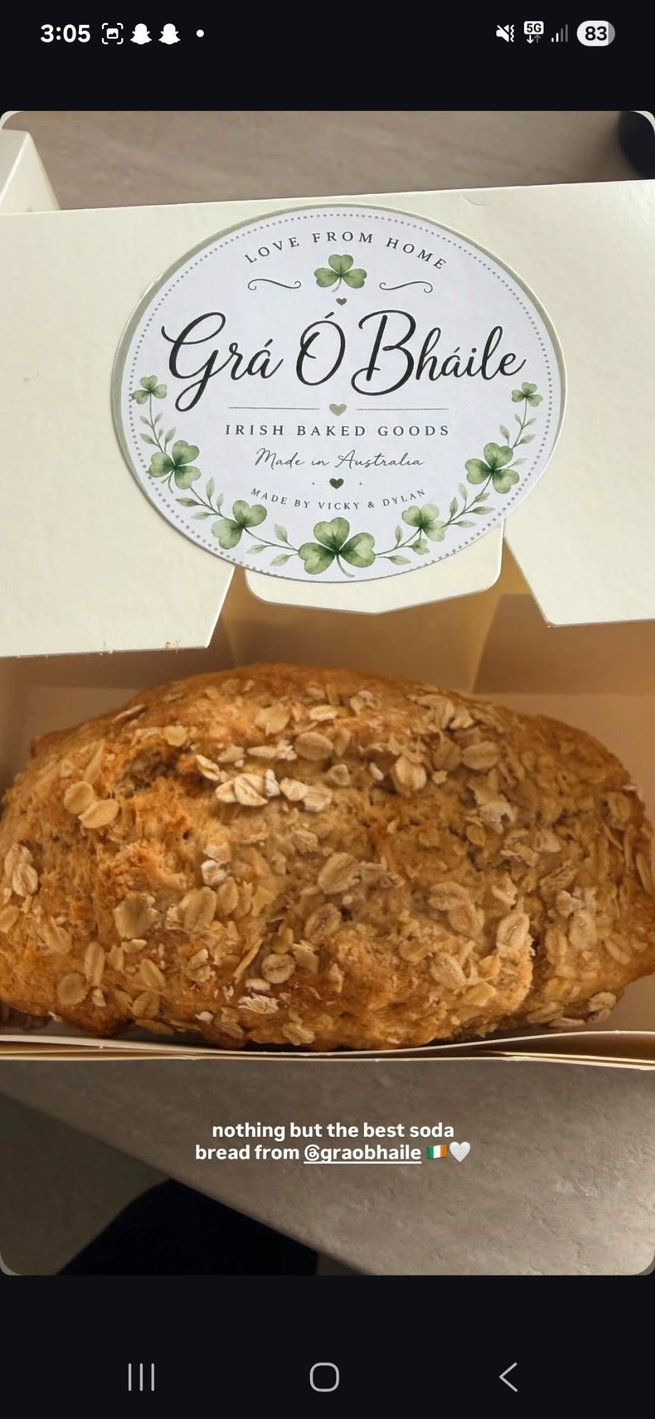 Grá Ó Bháile soda bread in branded packaging